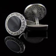 Manžetové gombíky okrúhly čierny kryštál s kamienkami oceľ 0354 - cena, porovnanie