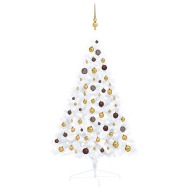 vidaXL Umelý polovičný vianočný stromček s LED a guľami biely 120cm - cena, porovnanie