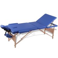 vidaXL Modrý skladací masážny stôl s 3 zónami a dreveným rámom