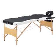 vidaXL Skladací masážny stôl, 3 zóny, drevo, čierno biely - cena, porovnanie