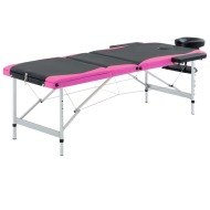 vidaXL Skladací masážny stôl s 3 zónami, hliník, čierno ružový - cena, porovnanie