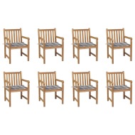 vidaXL Záhradné stoličky 8 ks so sivými kockovanými podložkami tíkový masív - cena, porovnanie