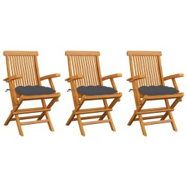 vidaXL Záhradné stoličky s antracitovými podložkami 3 ks tíkový masív