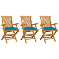 vidaXL Záhradné stoličky s bledomodrými podložkami 3 ks tíkový masív - cena, porovnanie