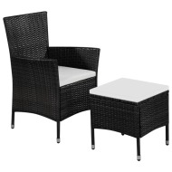 vidaXL Vonkajšia stolička a taburetka s podložkami, polyratan, čierne - cena, porovnanie