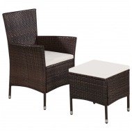 vidaXL Vonkajšia stolička a taburetka s podložkami, polyratan, hnedé - cena, porovnanie