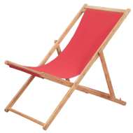 vidaXL Skladacie plážové kreslo, látka a drevený rám, červené - cena, porovnanie