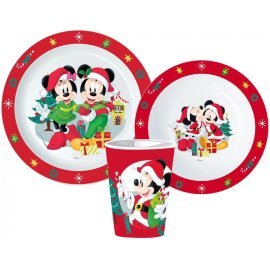 Stor Detská vianočná sada plastového riadu pre deti Mickey & Minnie Mouse - 3 diely