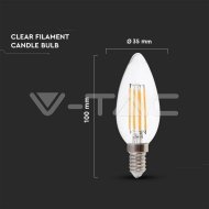 V-Tac LED žiarovka E14 C37 6W 3000K filament - cena, porovnanie