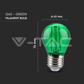 V-Tac LED žiarovka E27 G45 2W zelená filament