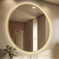 Alfaram.sk Kulaté zrcadlo ve zlatém MDF SLIM rámu s osvětlením - OTYLIA LED - cena, porovnanie
