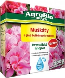 AgroBio Opava Kryštalické hnojivo Extra Muškáty a iné balkónové rastliny 400g