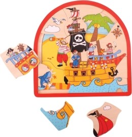Bigjigs Toys Pirátska loď - viacvrstvové puzzle