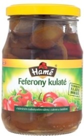 Hame Sterilizované feferóny guľaté v korenenom sladkokyslom náleve s cukrom a sladidlami 320g