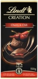 Lindt & Sprüngli Creation 70% horká čokoláda plnená čokoládovou penou a višňovou a chilli náplňou 150g