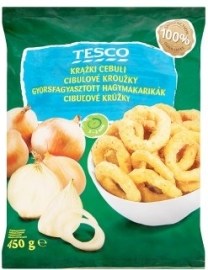 Tesco Cibuľové krúžky v cestíčku hlbokozmrazené 450g