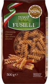 Tesco Fusilli sušené bezvaječné celozrnné semolinové cestoviny 500g