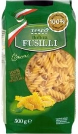 Tesco Fusilli sušené bezvaječné semolinové cestoviny 500g