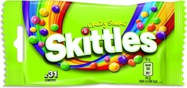 Wrigley Skittles Crazy sours žuvacie cukríky s kyslými ovocnými príchuťami 38g