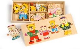 Bigjigs Toys Obliekacie puzzle v krabičke - Medvedia rodinka