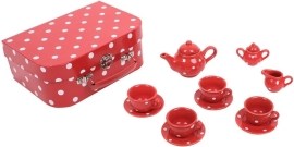 Bigjigs Toys Červený bodkovaný porcelánový čajový set