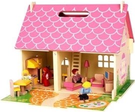 Bigjigs Prenosný drevený domček pre bábiky