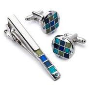 Manžetové gombíky so sponou na kravatu modrá mozaika 0741 - cena, porovnanie