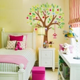 Zooyoo Detská nálepka na stenu Zelený strom so Sovou a Jabĺčkami
