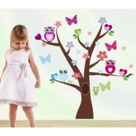 Zooyoo Detská nálepka na stenu Strom, Sovy a Motýle