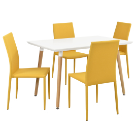 En Casa Dizajnový jedálenský stôl - 120 x 70 cm - so 4 muštárovo žltými stoličkami