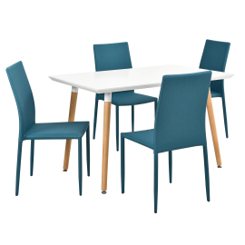 En Casa Dizajnový jedálenský stôl - 120 x 70 cm - so 4 tyrkysovými stoličkami