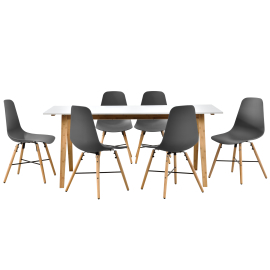 En Casa Dizajnový bambusový jedálenský stôl HTNT4302 so 6 sivými stoličkami HTMD-6525
