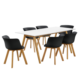 En Casa Dizajnový bambusový jedálenský stôl HTNT4302 so 6 stoličkami HTFL-6304