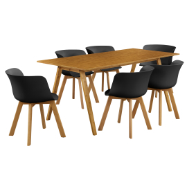 En Casa Dizajnový bambusový jedálenský stôl HTNT4301 so 6 stoličkami HTFL-6304