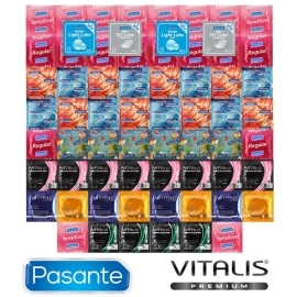 Pasante Vianočný Balíček hrejivých chladivých a svietiacich kondómov 62ks