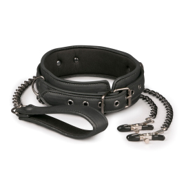 Easytoys  Fetish Collection Leather Collar With Nipple Chains
