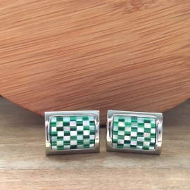 Manzetky.sk Manžetové gombíky zelené so šachovnicou M0483