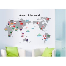 Veselá Stena Samolepka Mapa Sveta s vlajkami