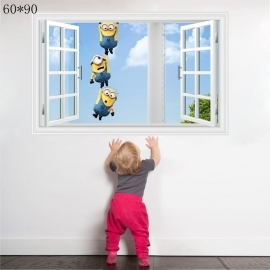 Veselá Stena Samolepka Mimoni za oknom Velikost: 90 x 60 cm