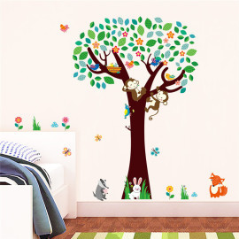 Veselá Stena Samolepka strom s opičkami a zvieratkami