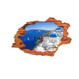 Veselá Stena 3D Samolepka Výhľad na Grécko