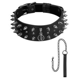 Ouch! Skulls and Bones Neck Chain with Spikes and Leash
