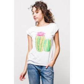Rouzit Dámske biele tričko s kaktusmi