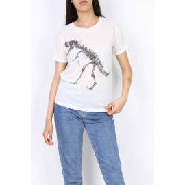 Rouzit Dámske biele tričko s potlačou dinosaura