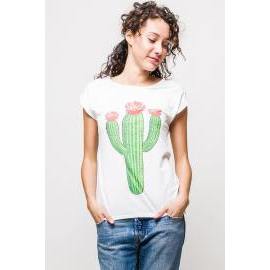 Rouzit Dámske biele tričko s kaktusom