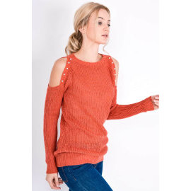 Rouzit Dámsky oranžový sveter s odhalenými ramenami