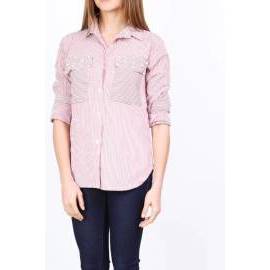 Rouzit Dlhá ružová pruhovaná košeľa s perličkami