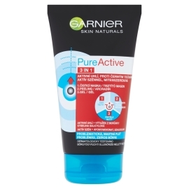 Garnier Pure Active čierna maska na tvár na čierne bodky s aktivným uhlím 3v1 150ml