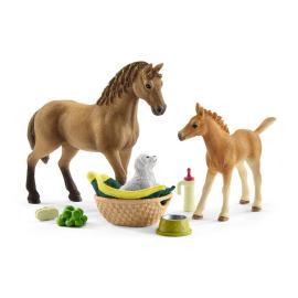 Schleich Set žriebä a Quarter kôň so šteniatkom a príslušenstvom