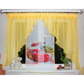 Voálové Záclona Bela Autá Cars Preteky dva úkosy 400x145cm žltá